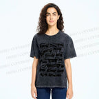 Unisex Long Strip Cat Printed Washed Tee
