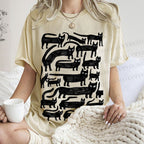 Unisex Long Strip Cat Printed Washed Tee