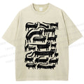 Unisex Long Strip Cat Printed Washed Tee