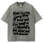 Unisex Long Strip Cat Printed Washed Tee