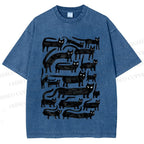 Unisex Long Strip Cat Printed Washed Tee