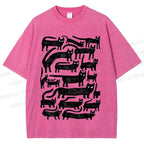 Unisex Long Strip Cat Printed Washed Tee