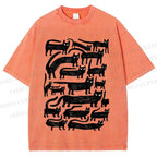 Unisex Long Strip Cat Printed Washed Tee