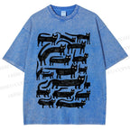 Unisex Long Strip Cat Printed Washed Tee