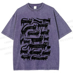 Unisex Long Strip Cat Printed Washed Tee