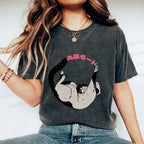 Unisex Japanese Cat Roll Printed Washed Tee
