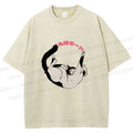 Unisex Japanese Cat Roll Printed Washed Tee