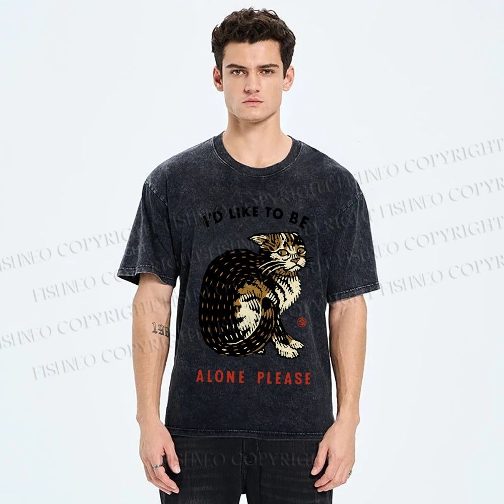Unisex Cat Wants To Be Alone Please Printed Washed Tee