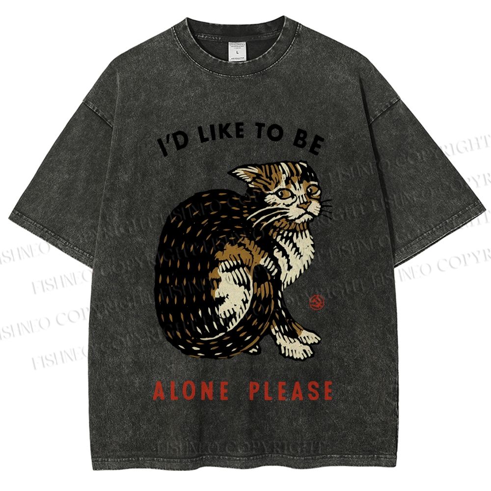 Unisex Cat Wants To Be Alone Please Printed Washed Tee