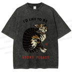 Unisex Cat Wants To Be Alone Please Printed Washed Tee