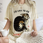 Unisex Cat Wants To Be Alone Please Printed Washed Tee