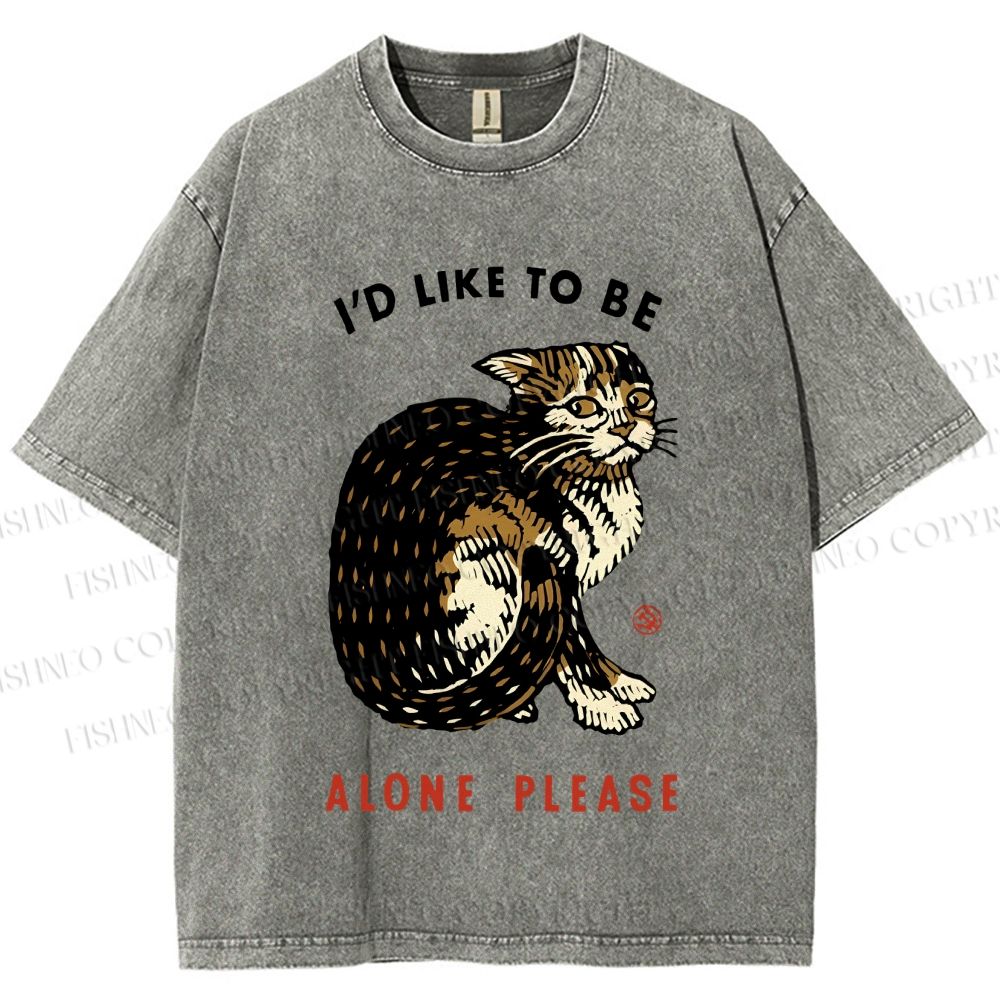 Unisex Cat Wants To Be Alone Please Printed Washed Tee