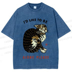 Unisex Cat Wants To Be Alone Please Printed Washed Tee