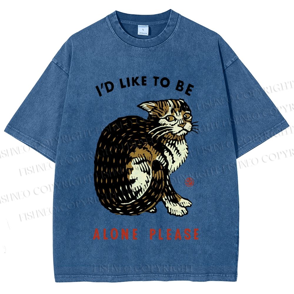 Unisex Cat Wants To Be Alone Please Printed Washed Tee