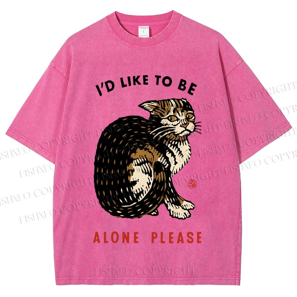 Unisex Cat Wants To Be Alone Please Printed Washed Tee