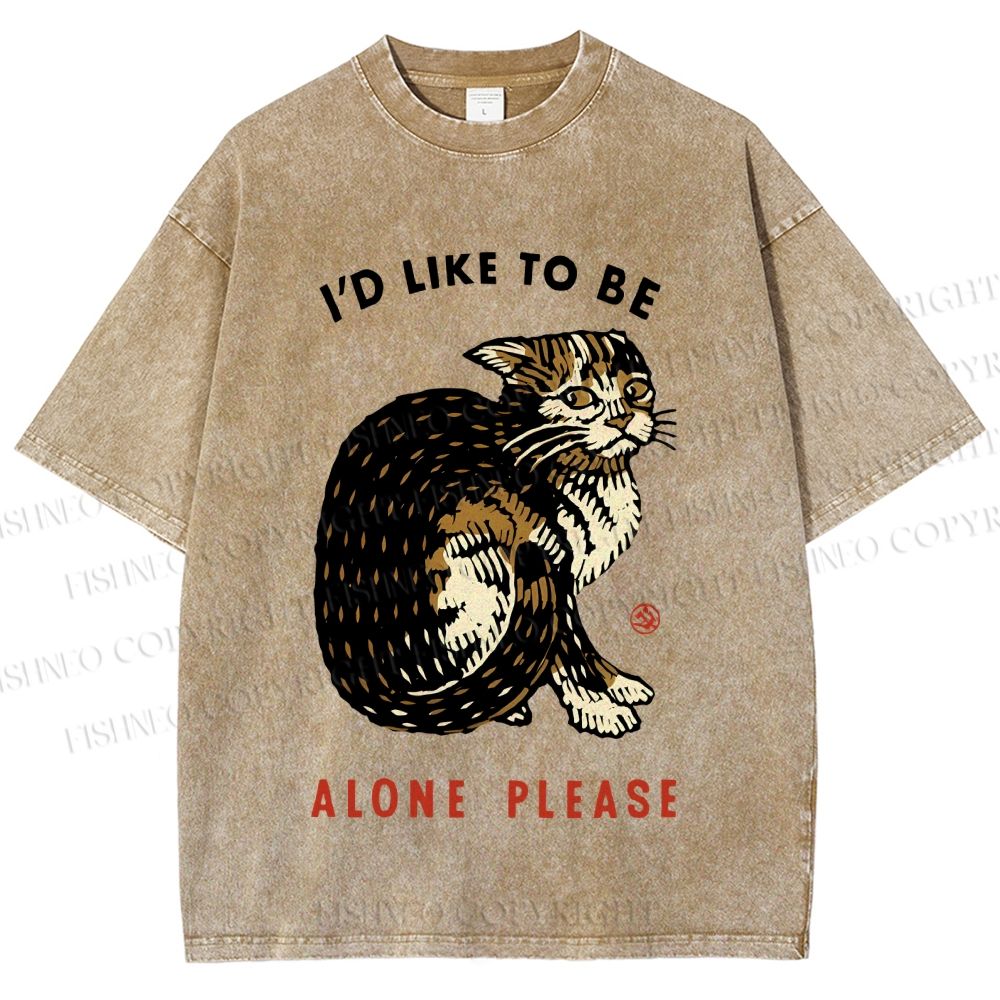Unisex Cat Wants To Be Alone Please Printed Washed Tee