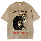 Unisex Cat Wants To Be Alone Please Printed Washed Tee