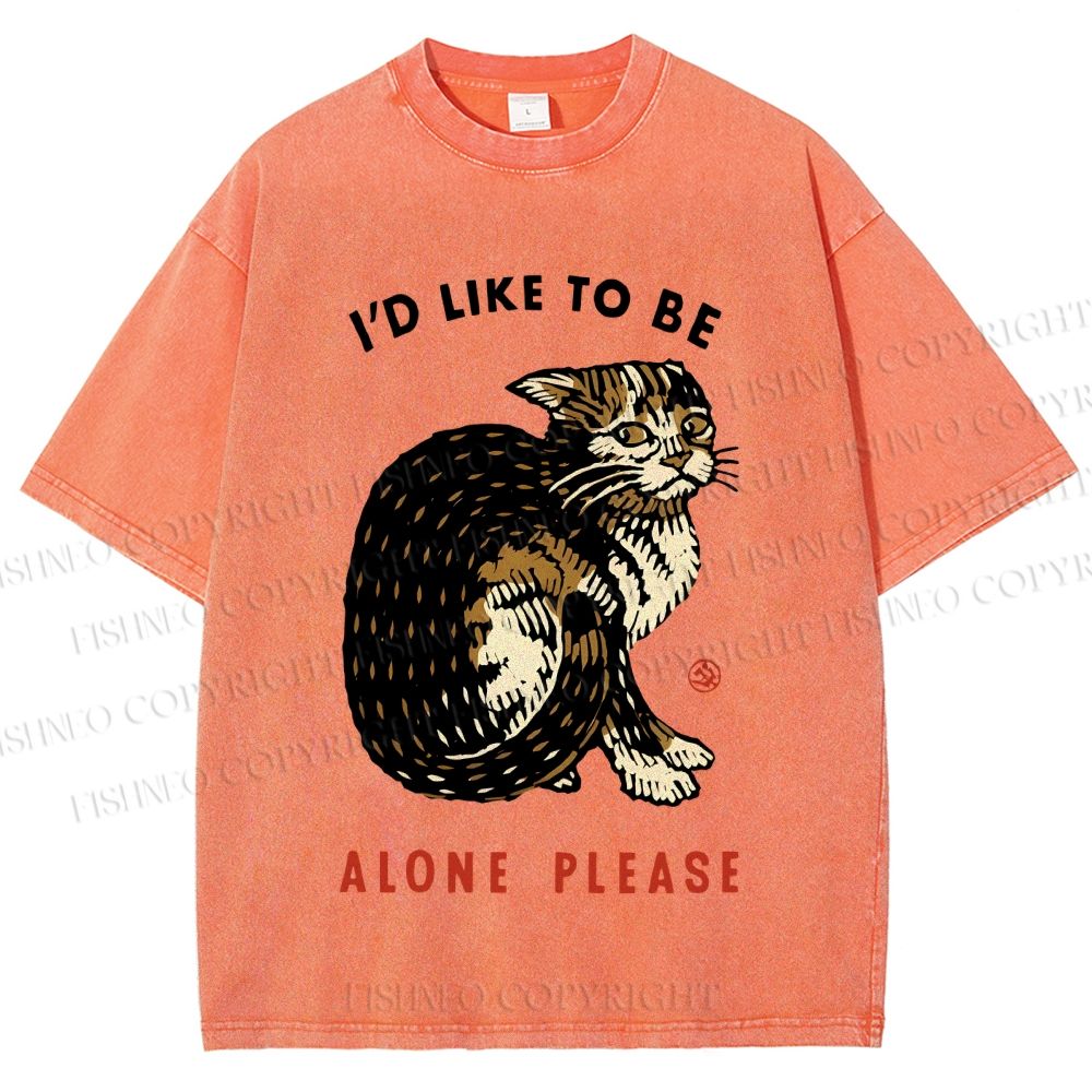 Unisex Cat Wants To Be Alone Please Printed Washed Tee