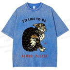 Unisex Cat Wants To Be Alone Please Printed Washed Tee