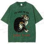 Unisex Cat Wants To Be Alone Please Printed Washed Tee