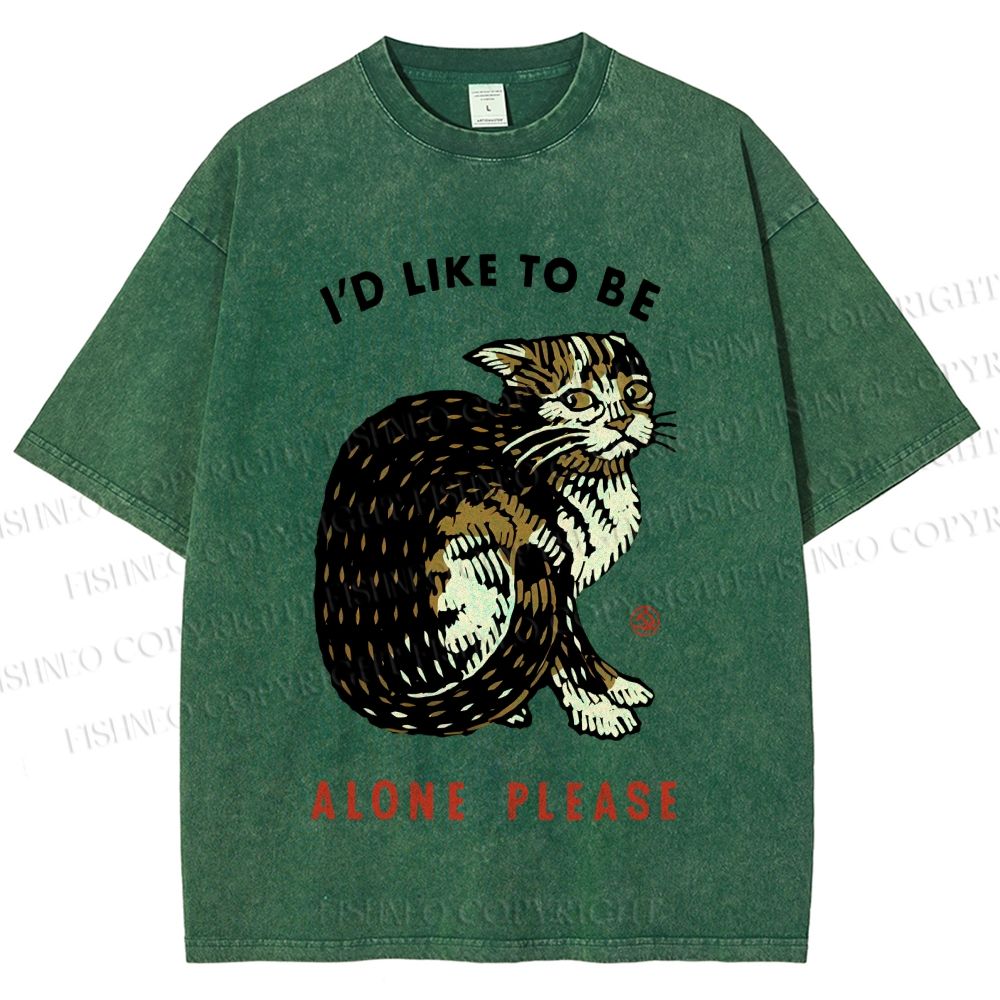 Unisex Cat Wants To Be Alone Please Printed Washed Tee