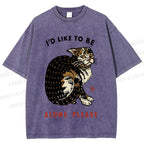 Unisex Cat Wants To Be Alone Please Printed Washed Tee