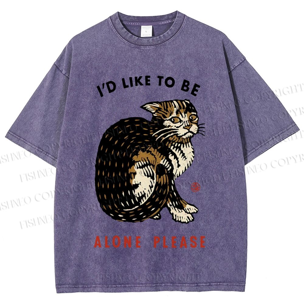 Unisex Cat Wants To Be Alone Please Printed Washed Tee