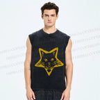 Unisex Vintage Cat Star Printed Washed Tank Top
