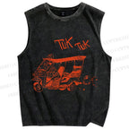 Unisex Cat Driving Taxi Tuk Tuk Printed Washed Tank Top