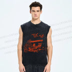Unisex Cat Driving Taxi Tuk Tuk Printed Washed Tank Top