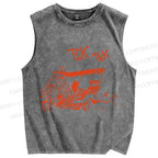 Unisex Cat Driving Taxi Tuk Tuk Printed Washed Tank Top