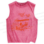 Unisex Cat Driving Taxi Tuk Tuk Printed Washed Tank Top