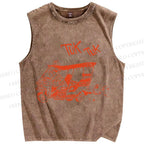 Unisex Cat Driving Taxi Tuk Tuk Printed Washed Tank Top