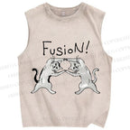 Unisex Cats Fusion Printed Washed Tank Top