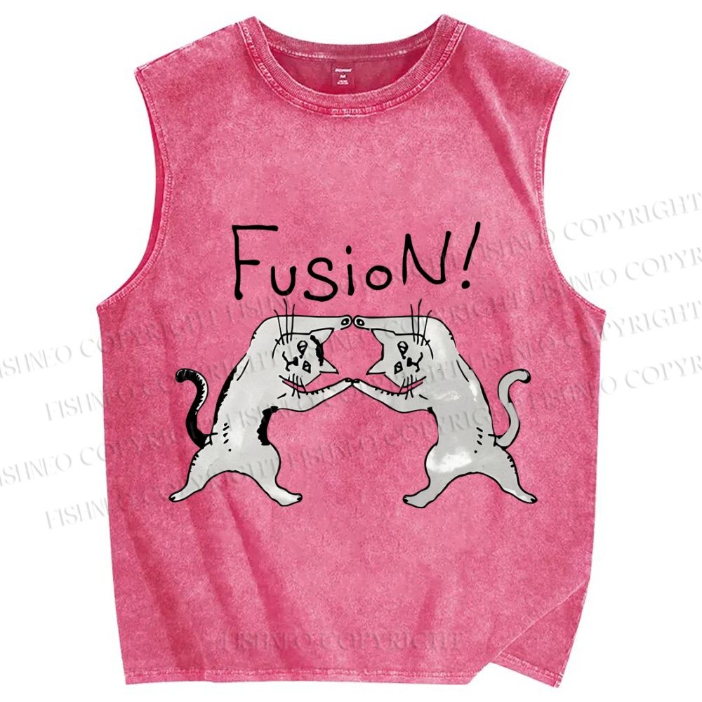 Unisex Cats Fusion Printed Washed Tank Top