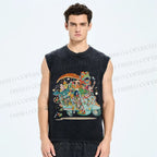 Unisex Crowded Car Funny Graffiti Printed Washed Tank Top