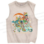 Unisex Crowded Car Funny Graffiti Printed Washed Tank Top