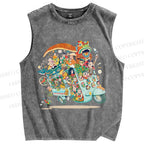 Unisex Crowded Car Funny Graffiti Printed Washed Tank Top