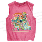 Unisex Crowded Car Funny Graffiti Printed Washed Tank Top
