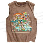 Unisex Crowded Car Funny Graffiti Printed Washed Tank Top
