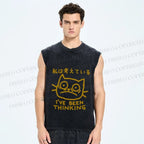 Unisex Vintage Cat Have Been Thinking Printed Washed Tank Top