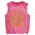 Unisex Vintage Cat Have Been Thinking Printed Washed Tank Top