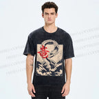 Unisex Japanese Dragon Vintage Printed Washed Tee