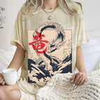 Unisex Japanese Dragon Vintage Printed Washed Tee