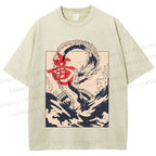 Unisex Japanese Dragon Vintage Printed Washed Tee