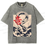 Unisex Japanese Dragon Vintage Printed Washed Tee