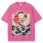 Unisex Japanese Dragon Vintage Printed Washed Tee