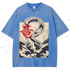 Unisex Japanese Dragon Vintage Printed Washed Tee