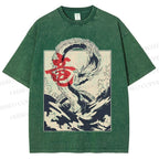 Unisex Japanese Dragon Vintage Printed Washed Tee