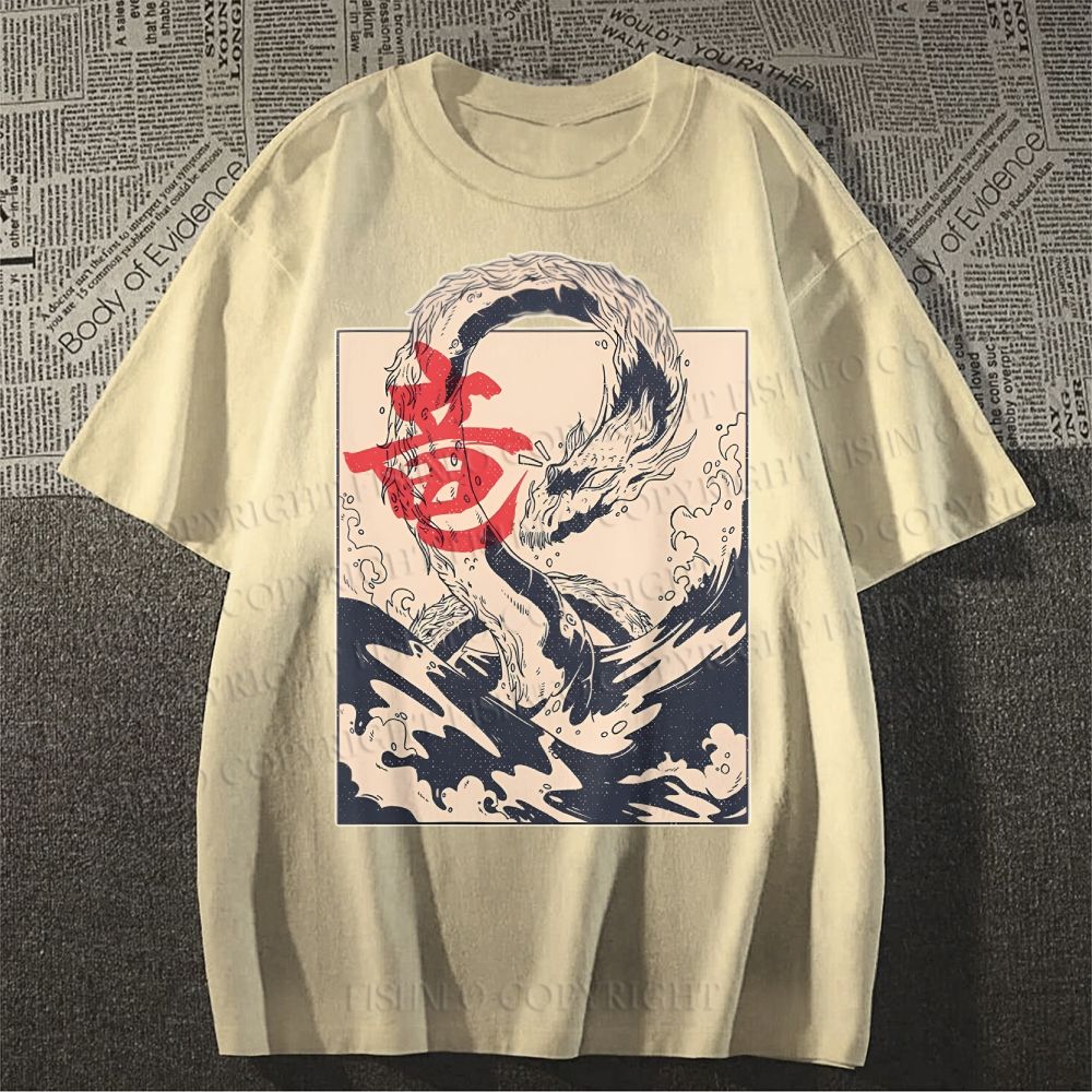 Unisex Japanese Dragon Vintage Classic Cotton T-shirt